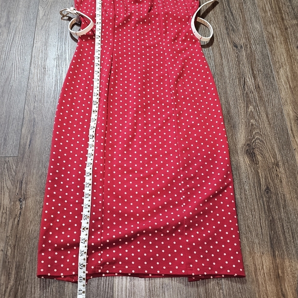 Unique Vintage Red and White Pencil Wiggle Cut Out Midi Dress W Belt SZ L Pin Up - Picture 12 of 15